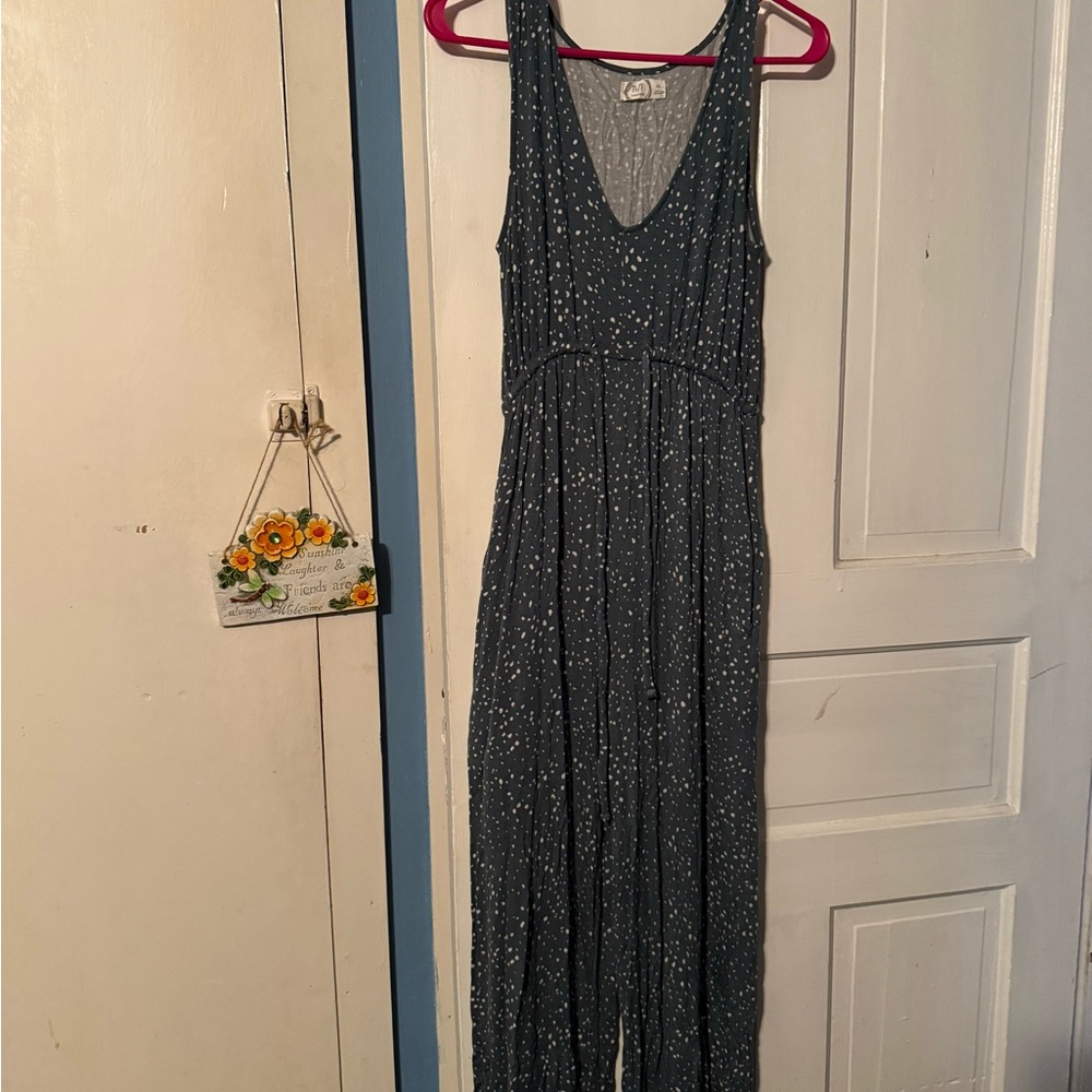 Maurices Blue and White Polka Dot Jumpsuit